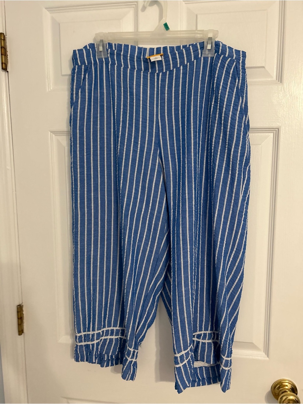 Ruby Road Blue and White Vertical Stripe Wide-Leg Pants